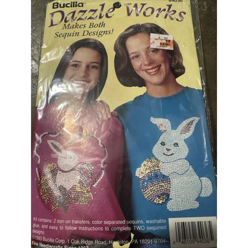 Bucilla Dazzle Works Kit Easter Bunny Makes 2 Sequin Designs Vintage 1993
